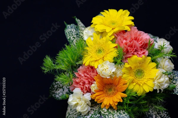 Obraz カーネーション・ガーベラのイエローラウンドフラワーアレンジメント・母の日