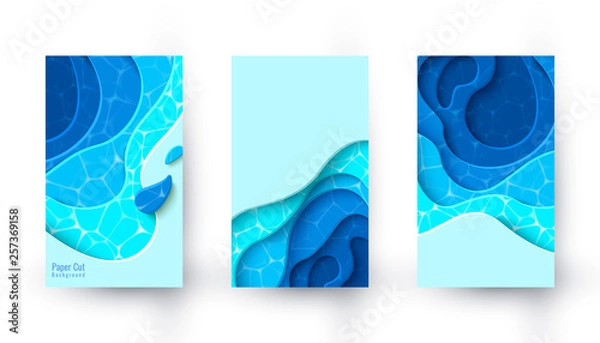 Obraz Vector vertical banners with blue paper cut layout background