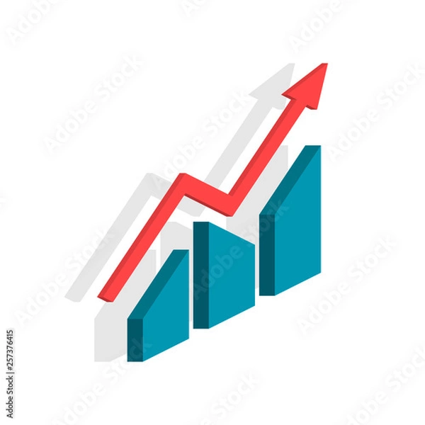 Fototapeta 3d isometric graph. Isometric Graph in trendy flat color. Rating illustration. Feedback concept