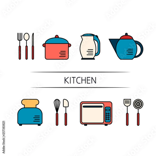 Obraz Kitchen appliances set vector line collection