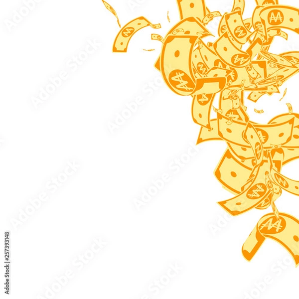 Obraz Korean won notes falling. Messy WON bills on white