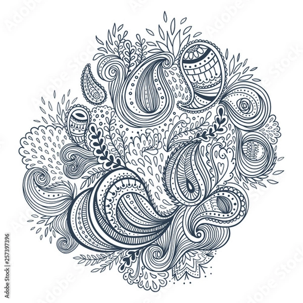 Obraz Colorful background with ornate paisley pattern. Vector illustration of beautiful ornate floral decor.