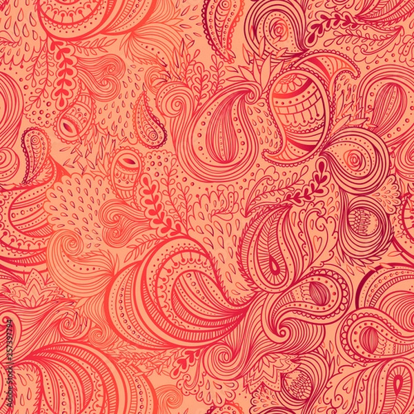 Obraz Colorful background with ornate repeating paisley pattern. Beautiful ornate floral seamless pattern vector template.