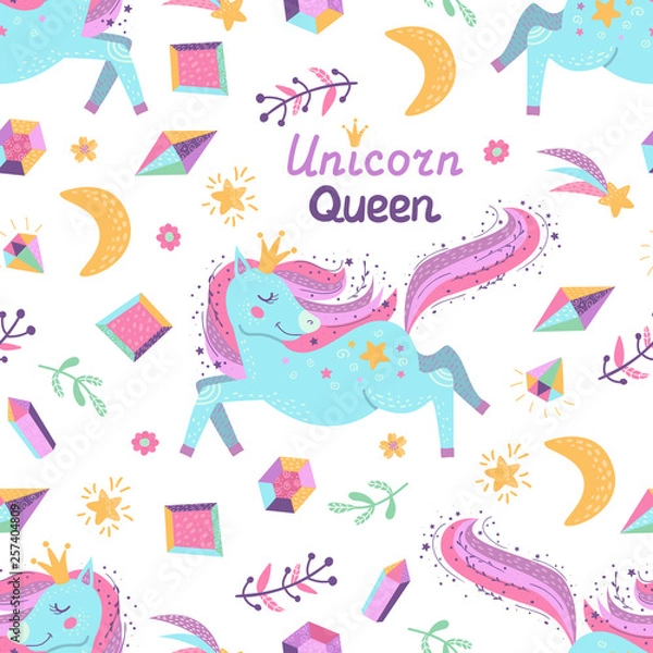 Fototapeta Seamless pattern with fairy unicorns