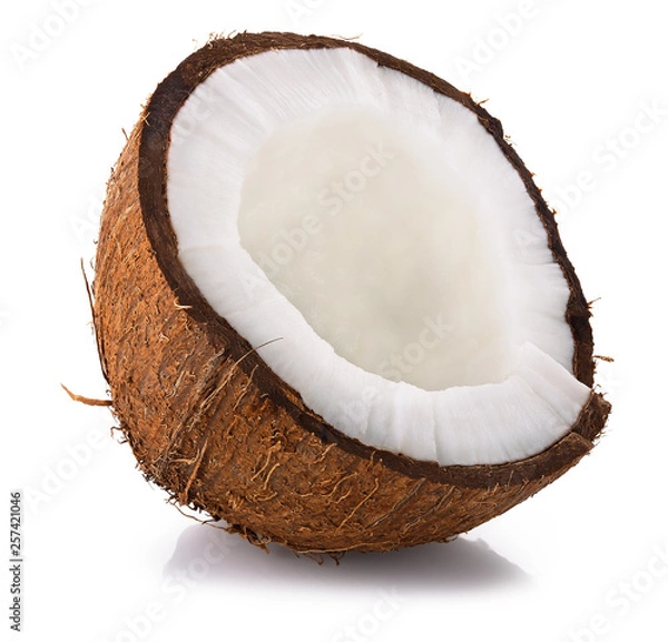 Fototapeta coconut half isolated on white background with clipping path and shadow