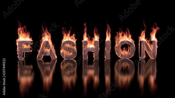 Obraz Fashion text burning in fire on glossy surface