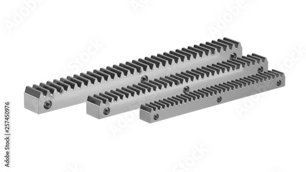 Fototapeta Complete rack for mounting sliding gates. Rack and pinion gear mechanism. 3D rendering