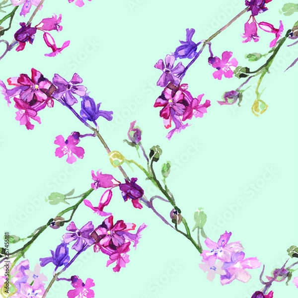 Fototapeta Seamless pattern. It consists of watercolor drawings of field carnations made from nature. Fashionable floral print for clothes, wallpapers, bed linen. It can be used on the covers of a book, wrapping