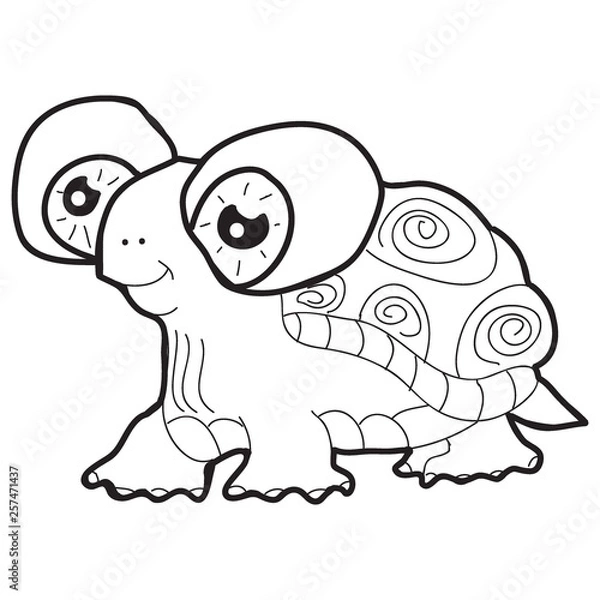 Obraz Cartoon doodle illustration of cute turtle for coloring book, t-shirt print design, greeting card