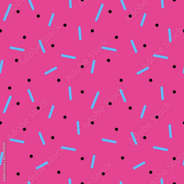 Fototapeta Blue confetti on a pink background, seamless pattern