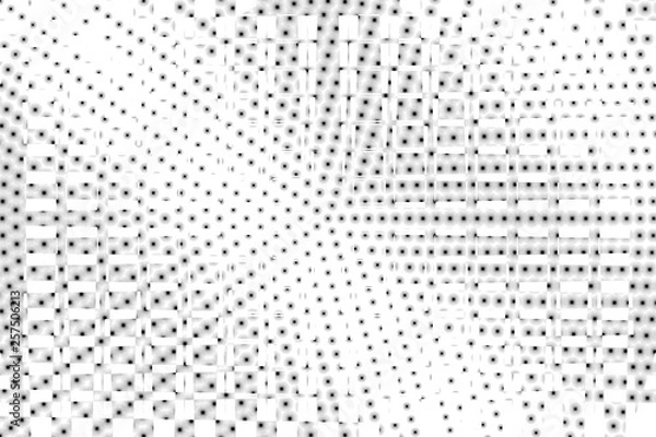 Obraz Black white blurry halftone vector background. Centered dot gradient. Gray dotwork surface. Round dotted halftone.