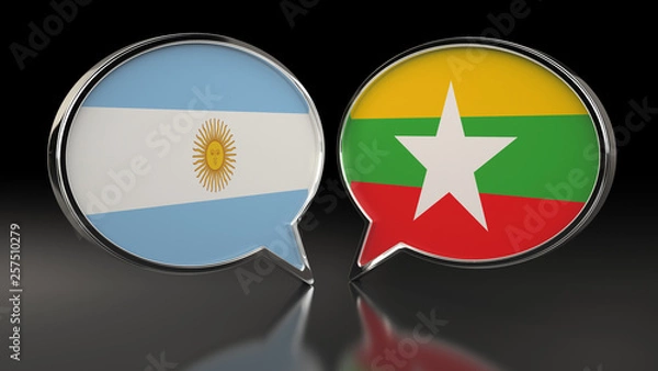 Fototapeta Argentina and Myanmar flags with Speech Bubbles. 3D Illustration