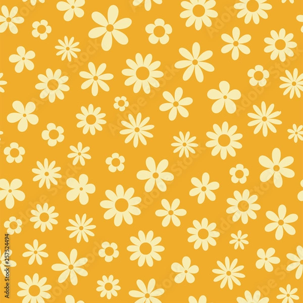Fototapeta Daisies floral simple seamless vector pattern om yellow background