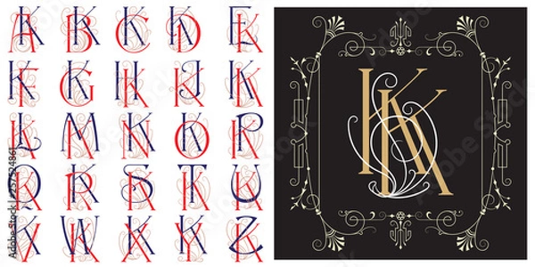 Fototapeta Vector monogram for wedding, invitations or greeting cards.