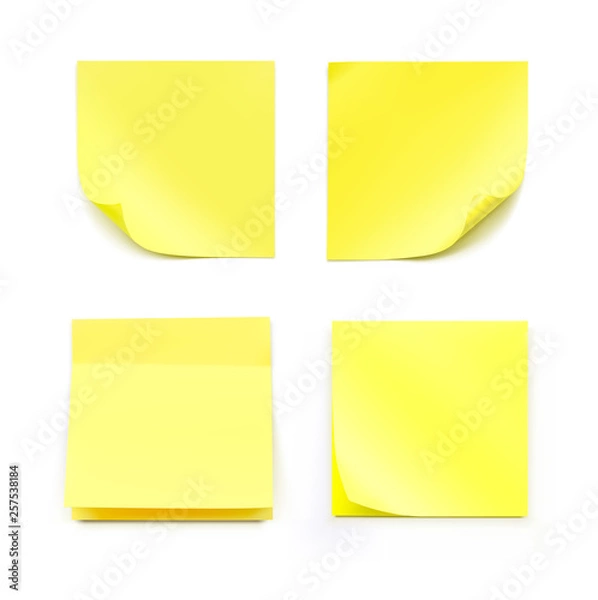 Fototapeta Yellow realistic stick note papers. Vector illustration isolated on white background. Ready for your design. EPS10.	