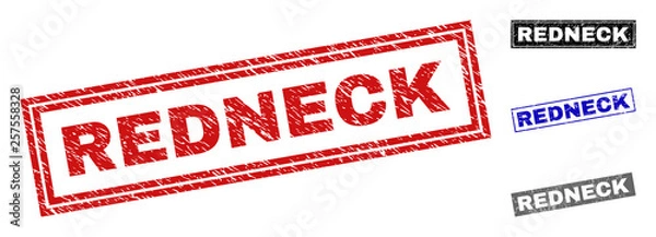 Obraz Grunge REDNECK rectangle stamp seals isolated on a white background. Rectangular seals with grunge texture in red, blue, black and gray colors.
