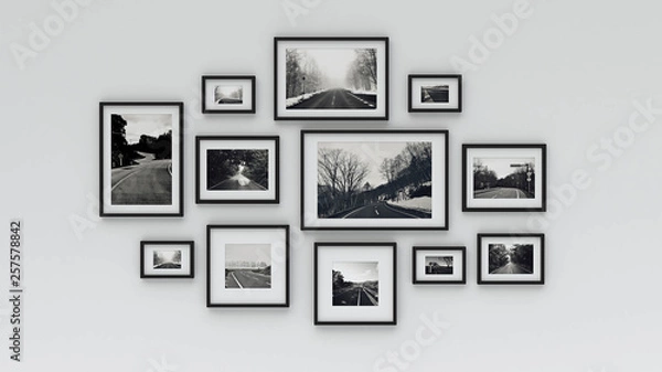 Obraz picture in photo frame on wall.Concept country road (3d rendering)
