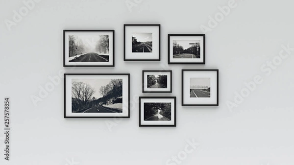 Obraz picture in photo frame on wall.Concept country road (3d rendering)
