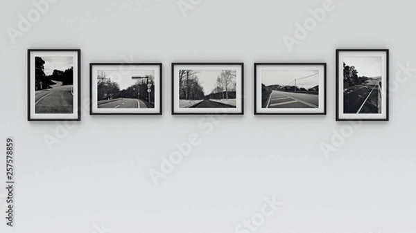 Obraz picture in photo frame on wall.Concept country road (3d rendering)