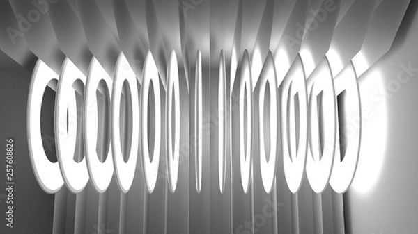 Obraz White Architecture Circular Background. Abstract Interior Design. 3d Modern Architecture Render. Futuristic Building Construction. Geometric Structure - Illustration