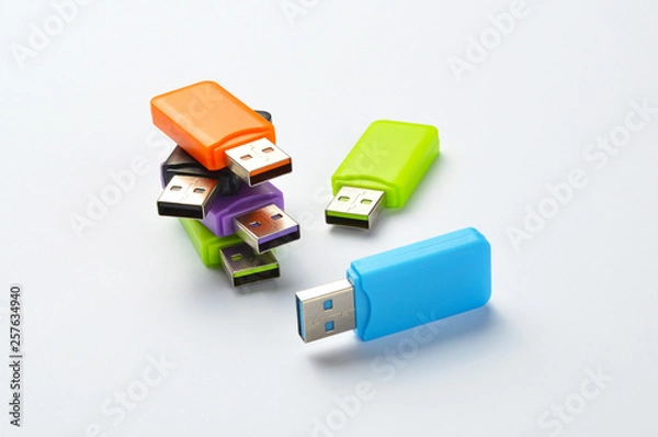 Fototapeta Multi colored USB sticks	