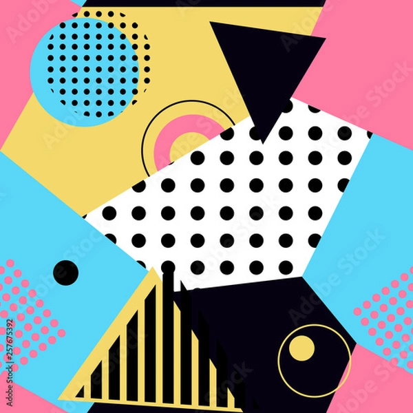 Fototapeta Seamless pattern of geometric bright figures in memphis style  