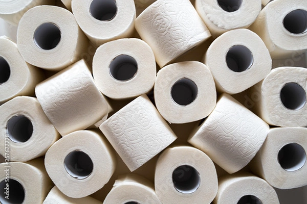 Obraz lots of toilet paper rolls. soft hygienic paper. close up