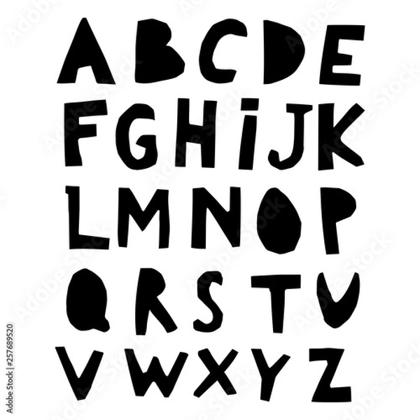 Obraz Paper Cut Alphabet. Capital letters. black letters on white background.