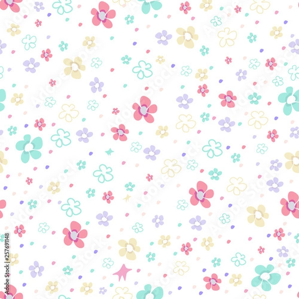 Fototapeta pattern with multicolor flowers on white