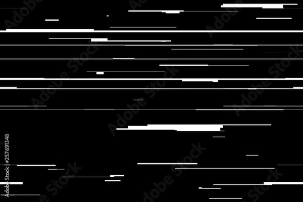Obraz Abstract background with glitch effect, distortion, seamless texture, random horizontal black and white lines for design concepts, posters, banners, web, presentations and prints. Vector illustration.