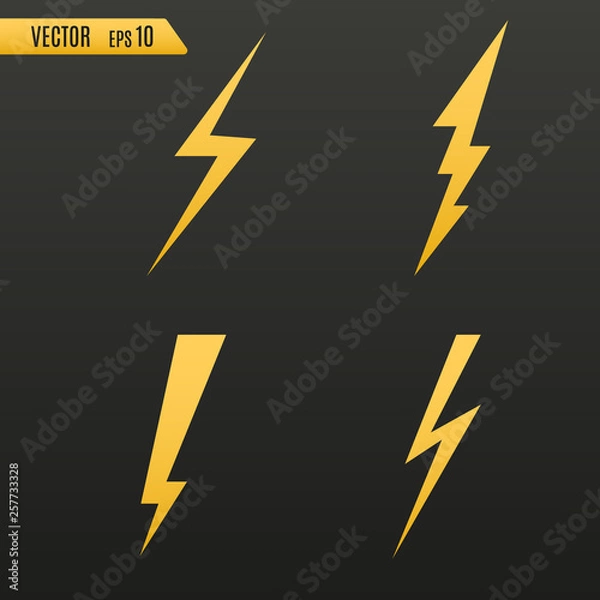 Fototapeta Thunder and bolt lighting. Flash icon isolated on transparent background. Graphic symbol element. 