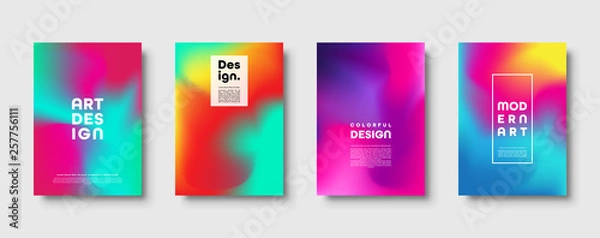 Fototapeta Colorful modern abstract background with neon red, green, blue, purple, yellow and pink gradient. Dynamic color flow poster, banner. Vector illustration.