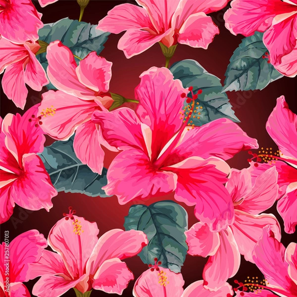 Fototapeta Hibiscus flower seamless pattern -vector
