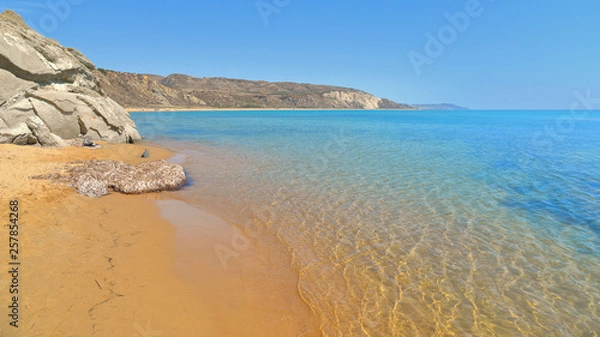 Fototapeta beautiful seascape with clear turquoise water on the beach Torre Salsa, Siculiana, Agrigento Sicily, Italy