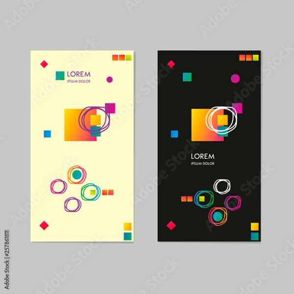 Fototapeta Memphis style vertical banner. Minimal design with abstract geometric shapes.