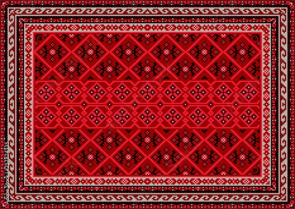 Fototapeta Luxury vintage oriental carpet in red shades with beige and black patterns