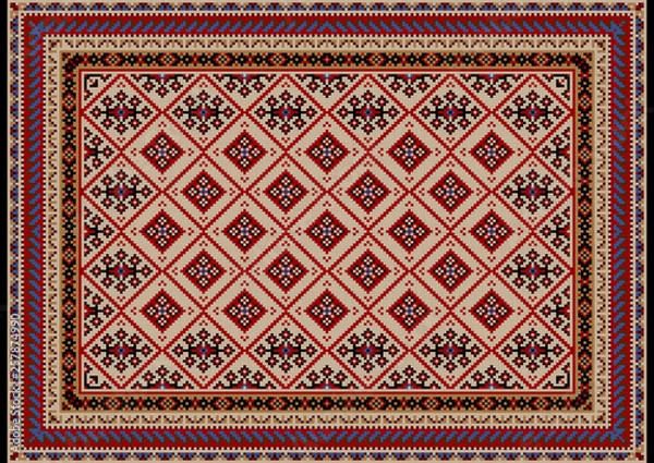 Obraz  Luxury vintage oriental carpet in beige tones with burgundy, red, blue, brown and black patterns on a black background