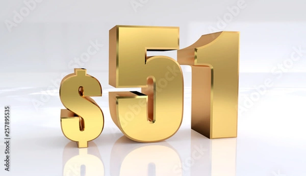 Fototapeta 51 dollar price symbol. red text number 3d render with dollar sign on white background - Illustration