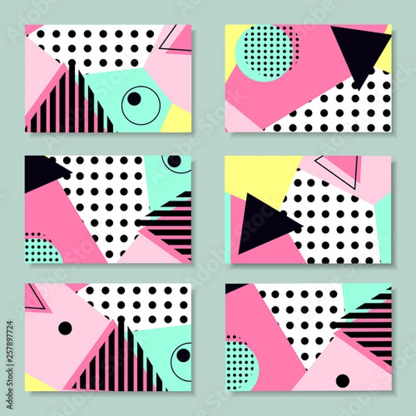 Fototapeta Set of creative cards with geometric shapes, memphis design