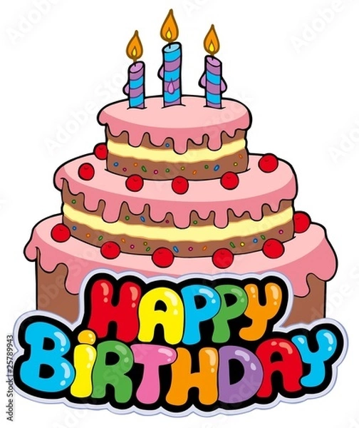 Fototapeta Happy birthday sign with cake