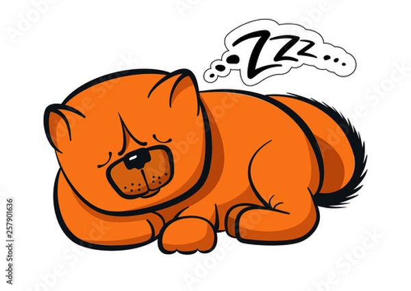 Fototapeta Sleeping dog chow-chow red color bread with buzz bubble sticker on the white background isolated in cartoon style.