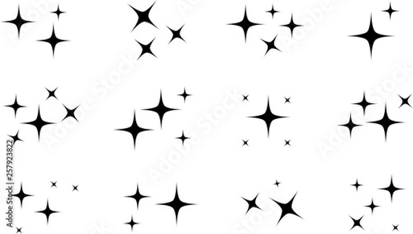 Fototapeta Black simple flat style light star flares pack isolated on white. Vector illustration
