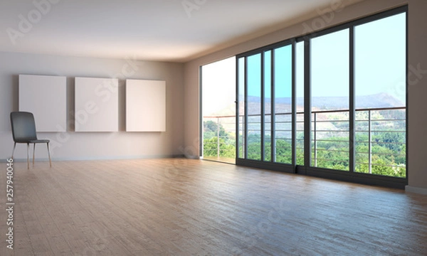 Obraz Raum mit Holzfußboden und ein einzelner Stuhl