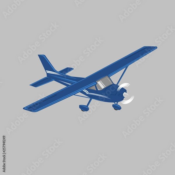 Fototapeta Small plane vector illustration. Single engine propelled aircraft. Vector illustration.