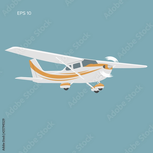Fototapeta Small plane vector illustration. Single engine propelled aircraft.