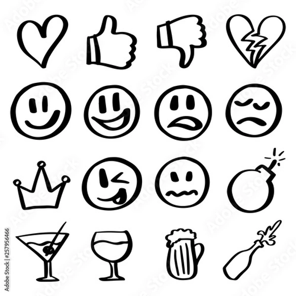 Obraz Smiles set. Hand drawn outline icon.