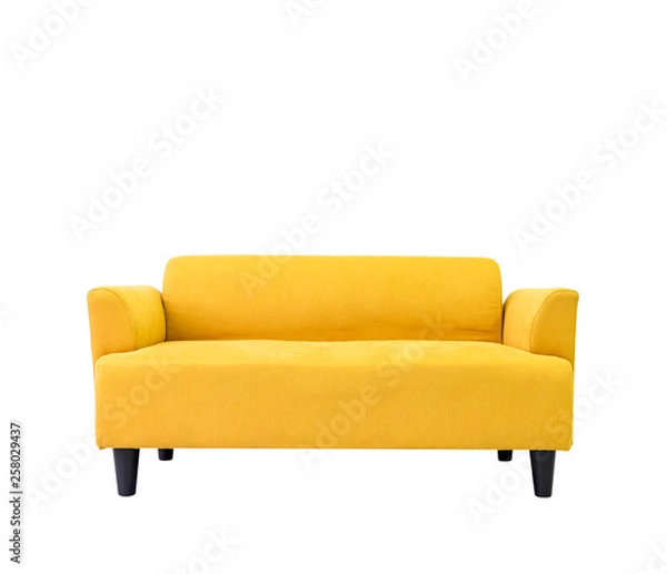 Obraz Yellow modern comfortable sofa in living room apartment with white wall.Furniture decorate design at home isolated on white .Di cut and clipping path