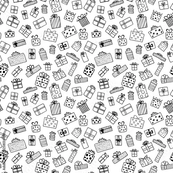 Obraz Hand drawn gift boxes set vector seamless pattern