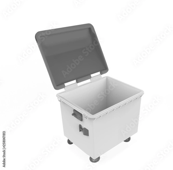 Fototapeta close plastic garbage container on white background. 3d illustration