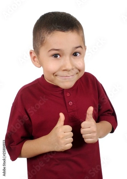 Fototapeta kid giving thumbs-up sign, isolated on white